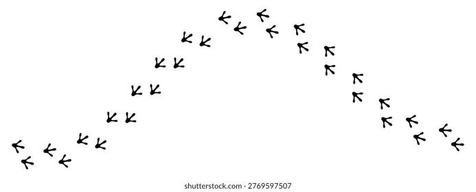 Black silhouette graphic with curved path of paw prints, representing the walking tracks of a bird