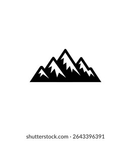 Gráfico de silhueta preta representando uma cordilheira com picos agudos contra um fundo branco, perfeito para logotipos ou projetos ao ar livre. Ideal para impressão e uso digital.