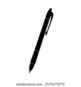 Black silhouette graphic vector illustration of pen icon on white background. Perfect for professional use or sophisticated educational themes.