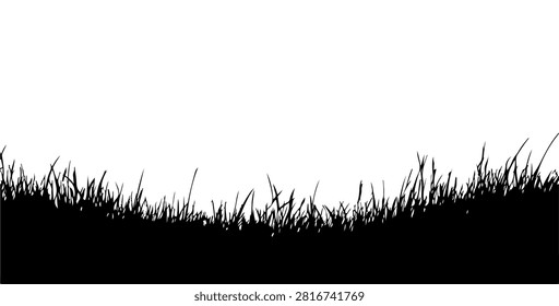Black silhouette of grass blades on a white background, emphasizing natural textures and organic shapes in a minimalistic style.