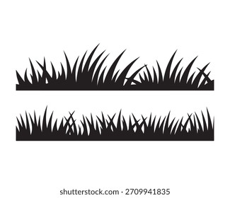 Silhueta preta de elementos de design de borda de grama no fundo branco