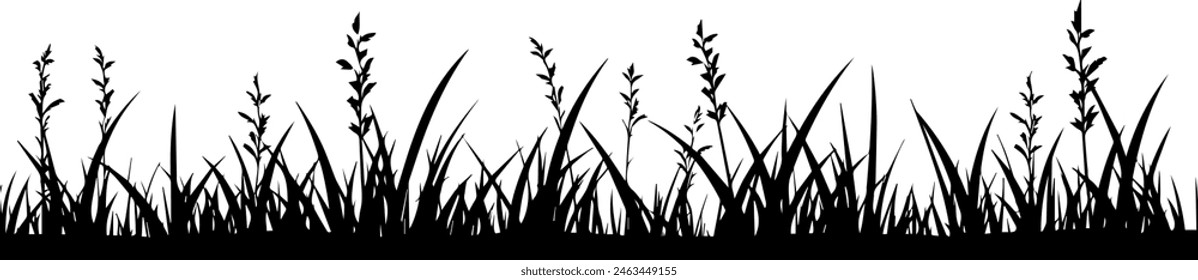 Black silhouette of grass border, seamless vector illustration