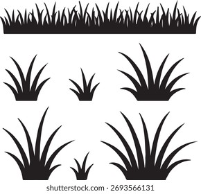 Black silhouette grass clumps and border on white background vector