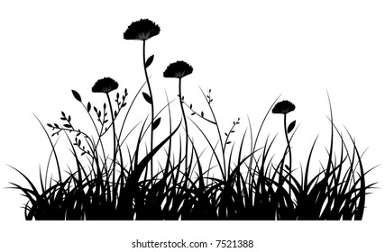 Black silhouette of a grass and colors on a white background