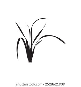 Silhueta preta de grama com lâminas curvas em um estilo minimalista em um fundo branco.