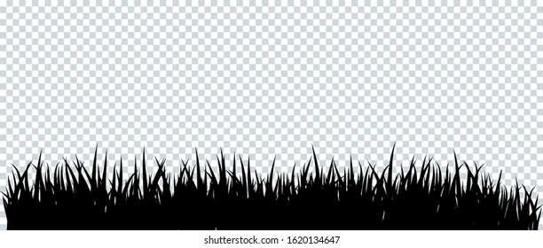 Black silhouette of grass on transparent background. Template for summer, birthday or holiday card. Eco poster. Herbal medicines, natural products, healthy food. Flat vector cartoon illustration.
