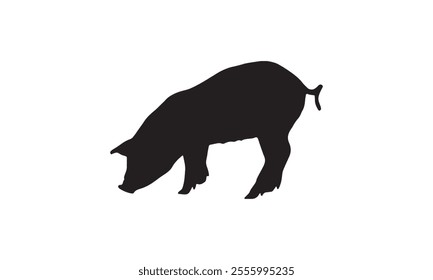 Black silhouette of a grazing cow isolated on a plain white background, suitable for agricultural or minimalist design themes.