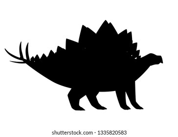Black silhouette. Green stegosaurus. Cute dinosaur, cartoon design. Flat vector illustration isolated on white background. Animal of jurassic world. Giant herbivore dinosaur.