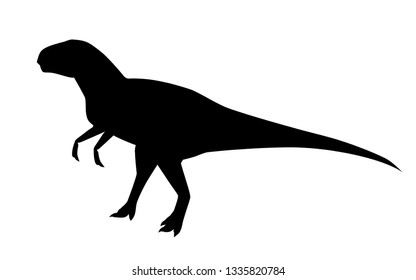 Black silhouette. Green tyrannosaurus. Cute dinosaur, cartoon design. Flat vector illustration isolated on white background. Animal of jurassic world. Giant carnivore dinosaur.