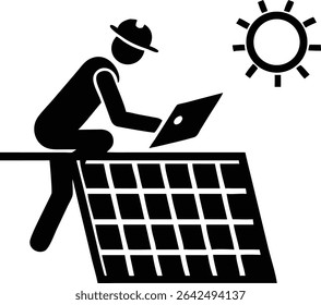 Black silhouette grid design depicting solar panel array and clean energy technology
