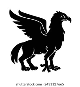 black silhouette of a Griffin with thick outline side view isolated