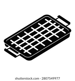 Black silhouette of a grill pan with handle isolated on white background icon