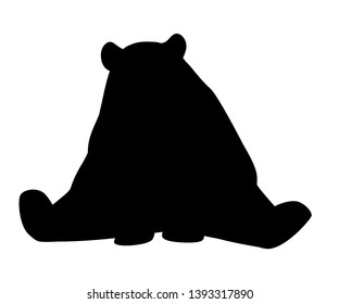 Black silhouette. Grizzly bear. North America animal, brown bear. Cartoon animal design. Flat vector illustration isolated on white background. Bear sitting, front view. Big cute dangerous animal.