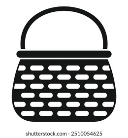 Black silhouette of a grocery basket isolated on a white background, simple style vector illustration