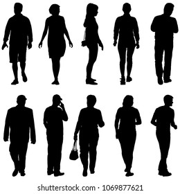 Black silhouette group of people standing in various poses