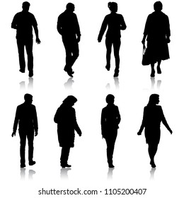 Black silhouette group of people standing in various poses