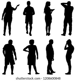 Black silhouette group of people standing in various poses