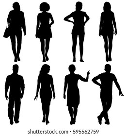 Black silhouette group of people standing in various poses.