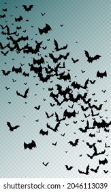 Black Silhouette Grunge Vector Transparent Background. Dracula Cartoon Frame. Party Bat Illustration. Fly Design.