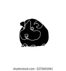 Black silhouette of the guinea pig on white background. Graphic drawing. Vector illustration.