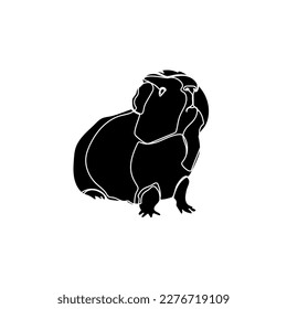 Schwarze Silhouette des Meerschweinchens auf weißem Hintergrund. Grafische Zeichnung. Vektorgrafik.