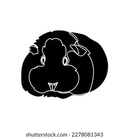 Black silhouette of the guinea pig on white background. Graphic drawing. Vector illustration.