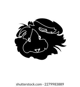 Black silhouette of the guinea pig on white background. Graphic drawing. Vector illustration.