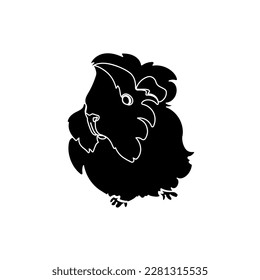 Black silhouette of the guinea pig on white background. Graphic drawing. Vector illustration.