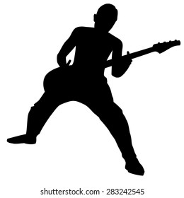 black silhouette guitarist, white background , isolated illustration