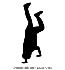 black silhouette of a guy dancing, on a white background