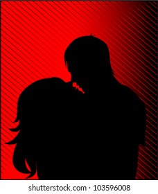 black silhouette of a guy and girl kiss