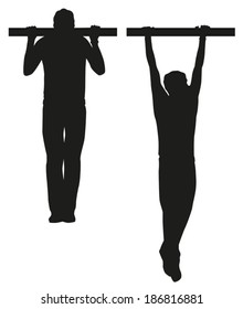 black silhouette of the guy on horizontal bar on a white background vector