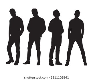 black silhouette of guy standing proudly, isolate on white background