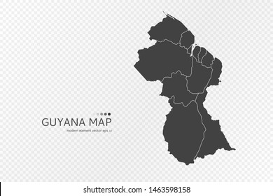 Black silhouette of Guyana map on transparent background. EPS10 vector file organized in layers for easy editing.