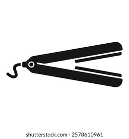 Black silhouette of a hair straightener, a tool used by hairdressers to straighten hair