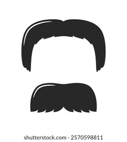 Black silhouette of a hairstyle and mustache on a white background. Minimalist design, creative concept for style, fashion, or identity. Vector illustration