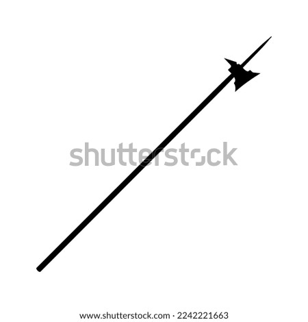Black silhouette of halberd. Poleaxe in vector. Medieval knight weapon in vector isolated on white background.