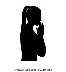 black silhouette of half body woman praying vector illustration