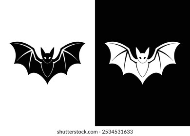 Black silhouette Halloween bat vector illustration on white background.	