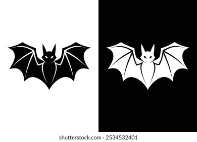 Black silhouette Halloween bat vector illustration on white background.	