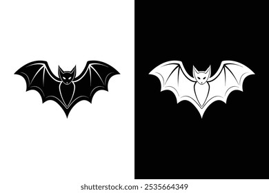 Black silhouette Halloween bat vector icon illustration on white background.