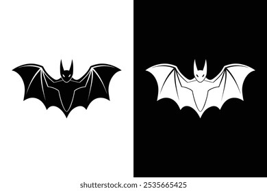 Black silhouette Halloween bat vector icon illustration on white background.