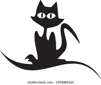 Black Silhouette Halloween Cat On White Stock Vector (Royalty Free ...