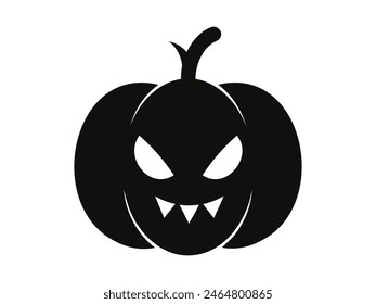 Black silhouette of Halloween pumpkin. Art. Jack-o-lantern with a menacing grin. Isolated on white surface. Concept of Halloween, festive decor, autumn celebration, spooky symbol. Icon.