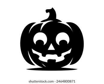 Black silhouette of Halloween pumpkin. Art. Whimsical Jack-o-lantern with a menacing grin. Isolated on white surface. Concept of Halloween, festive decor, autumn celebration, spooky symbol. Icon