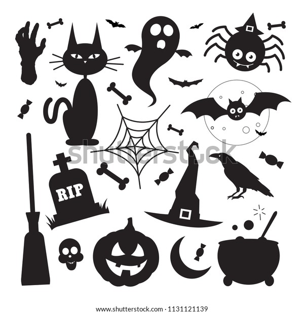 Black Silhouette Halloween Vector Elements Icons Stock Vector (Royalty ...