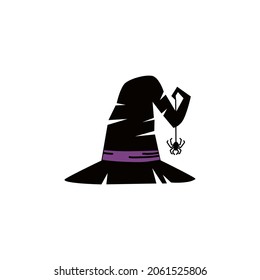 Black silhouette of halloween witch hat. Vector illustration