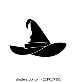 Black silhouette of halloween witch hat. Vector illustration on white backgroound. EPS 10