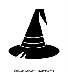 Black silhouette of halloween witch hat. Vector illustration on white backgroound. EPS 10