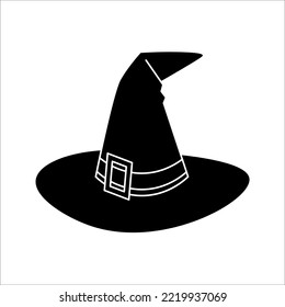 Black silhouette of halloween witch hat. Vector illustration on white backgroound. EPS 10